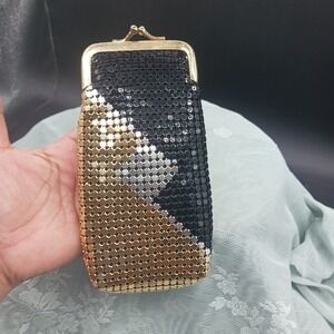 Vtg Y&S Tri Color Metal Mesh Kisslock Cigarette Makeup Case  ArtDeco 80s Glam